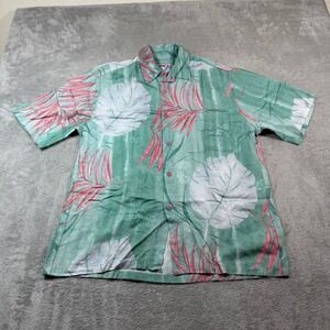 Jams World Button Up Shirt Mens Large Green Men Edition Palm Leaf Hawaiian Rayon